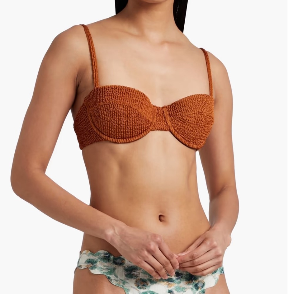 Veronica Beard Seersucker Brown Dyer Underwire Bikini Top Swimwear Sz S